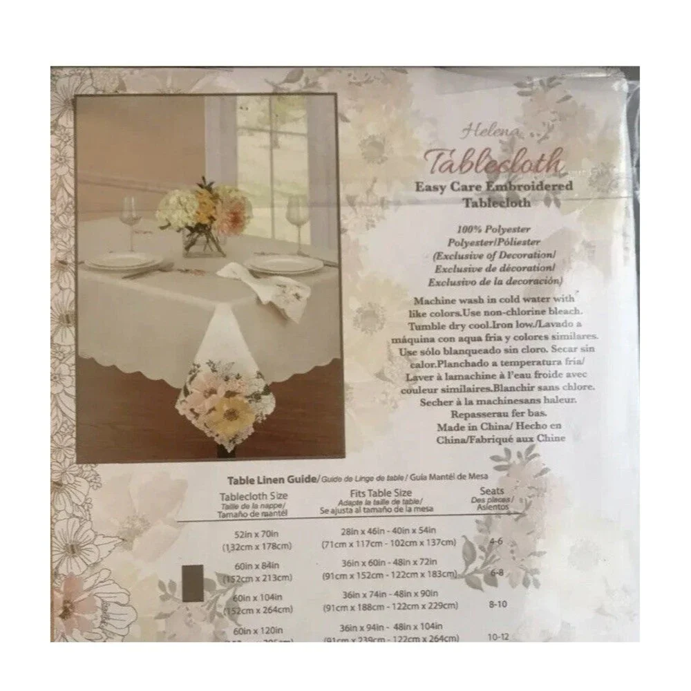 New Helena Floral 60” x 120” oblong or oval table Tablecloth Spring white